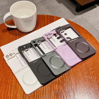 Case for Samsung Galaxy Z Flip 5 4 3 5G Wireless Charge Magsafe Cover Metallic Paint Silicone Shell Lens FIim for Z Flip5 Flip4