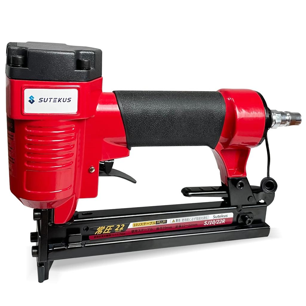 Sutekus Staple Air Tacker 10J Standard Foot Length Normal Pressure 800 Staples Included Aluminum Body Durable 10-22mm SJ10/22R