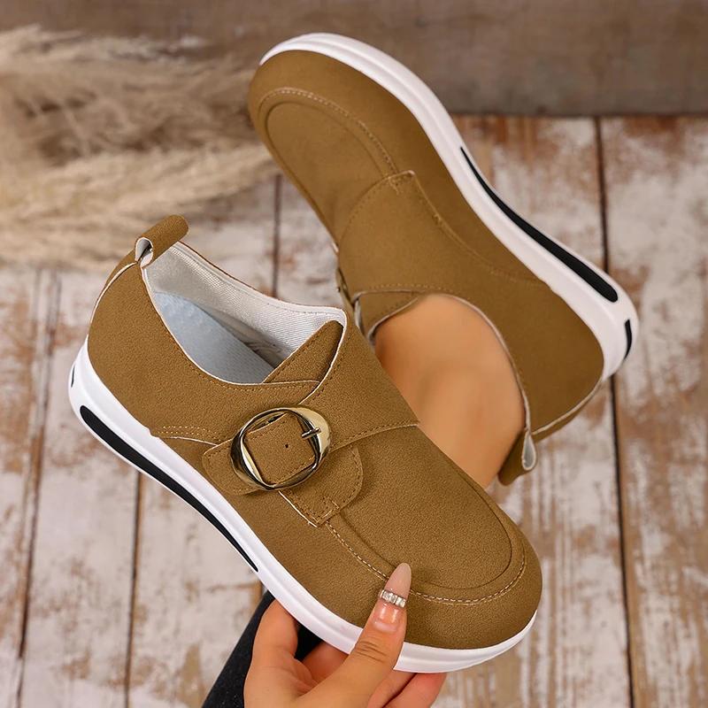 Faux Suede Platform Loafers Women Lightweight Slip On Thick Sole Sneakers Woman Plus Size 43 Comfort Non Slip Casual Shoes