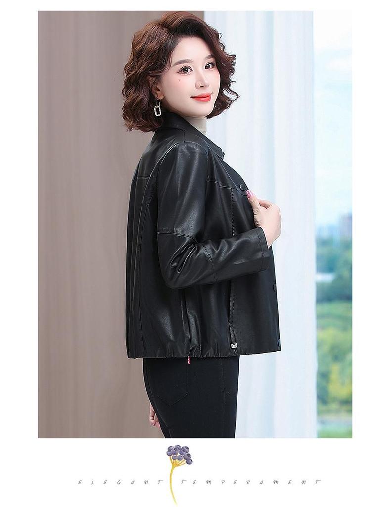 Spring 2025 Women's PU Leather Jacket - Short, Casual, Versatile Style for Middle-Aged Moms