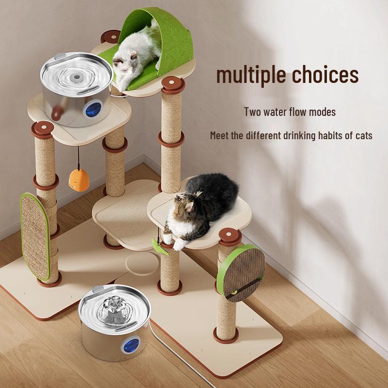 Stainless Steel 3.2L Silent Pet Water Fountain with Mini Feeder