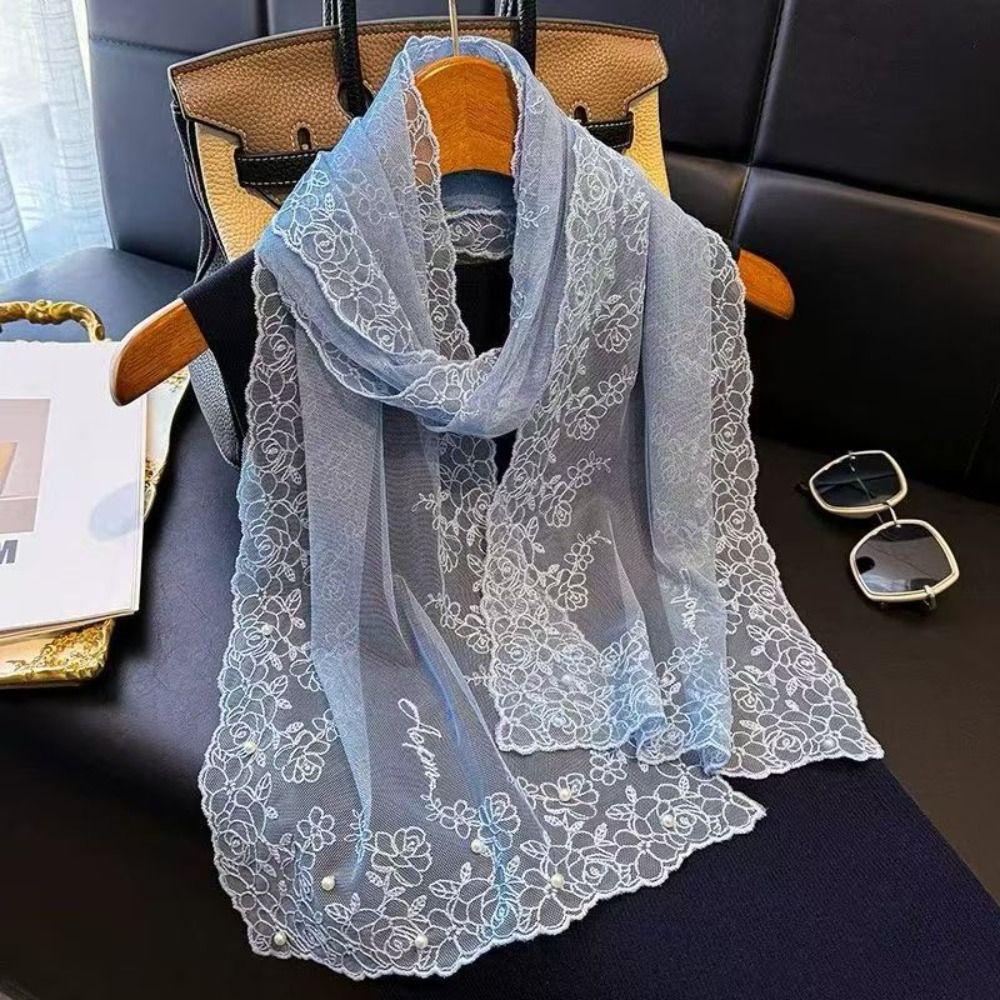 Embroidered Flower Lace Scarf Lightweight Female Headscarf Retro Silk Scarf Summer