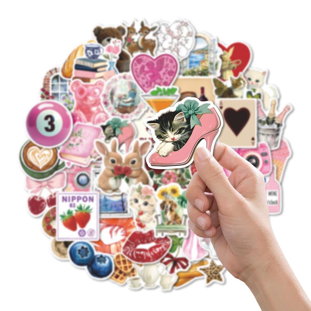 49PCS Y2K Pink Aesthetic Waterproof Stickers for DIY Decoration on Guitars, Notebooks, Luggage, Planners