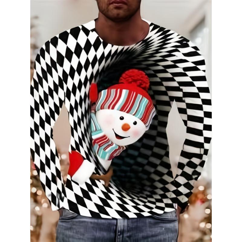 

Мужская длинная рубашка с принтом Санта-Клауса 3D для рождественской вечеринки, повседневная мужская мода с круглым вырезом и длинным рукавом 5XL