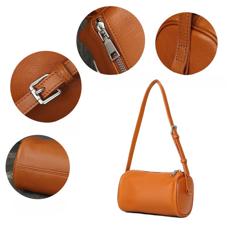 Crossbody Bag Casual and High-end Style Cylindrical Pillow Bag Cowhide Handbag Small Handbag