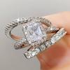 Huitan 3Pcs/Set Women Ring Inlaid Bright Cubic Zirconia Fashion Lady Wedding Engagement Noble Accessories Charming Party Zircon
