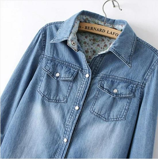 Women's Plus Size Denim Shirt - Long Sleeve, Korean Style, Mid-Length, Loose Fit, Spring/Autumn Casual Jacket