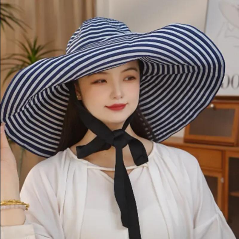 Japanese Retro Striped Fisherman Hat Women's Summer New Sunscreen and UV Resistant Sun Hat Foldable Sun Hat