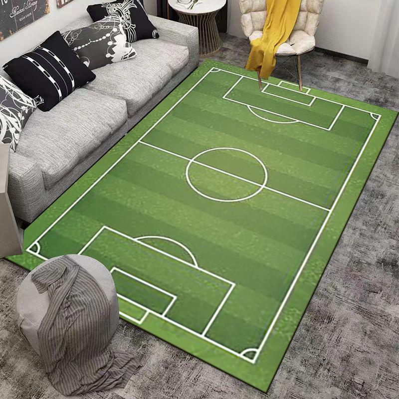 Soccer Field Pattern Carpet with White Line Design and Sports Style Theme Suitable for use as an anti-slip game mat for living room and bedroom sofas