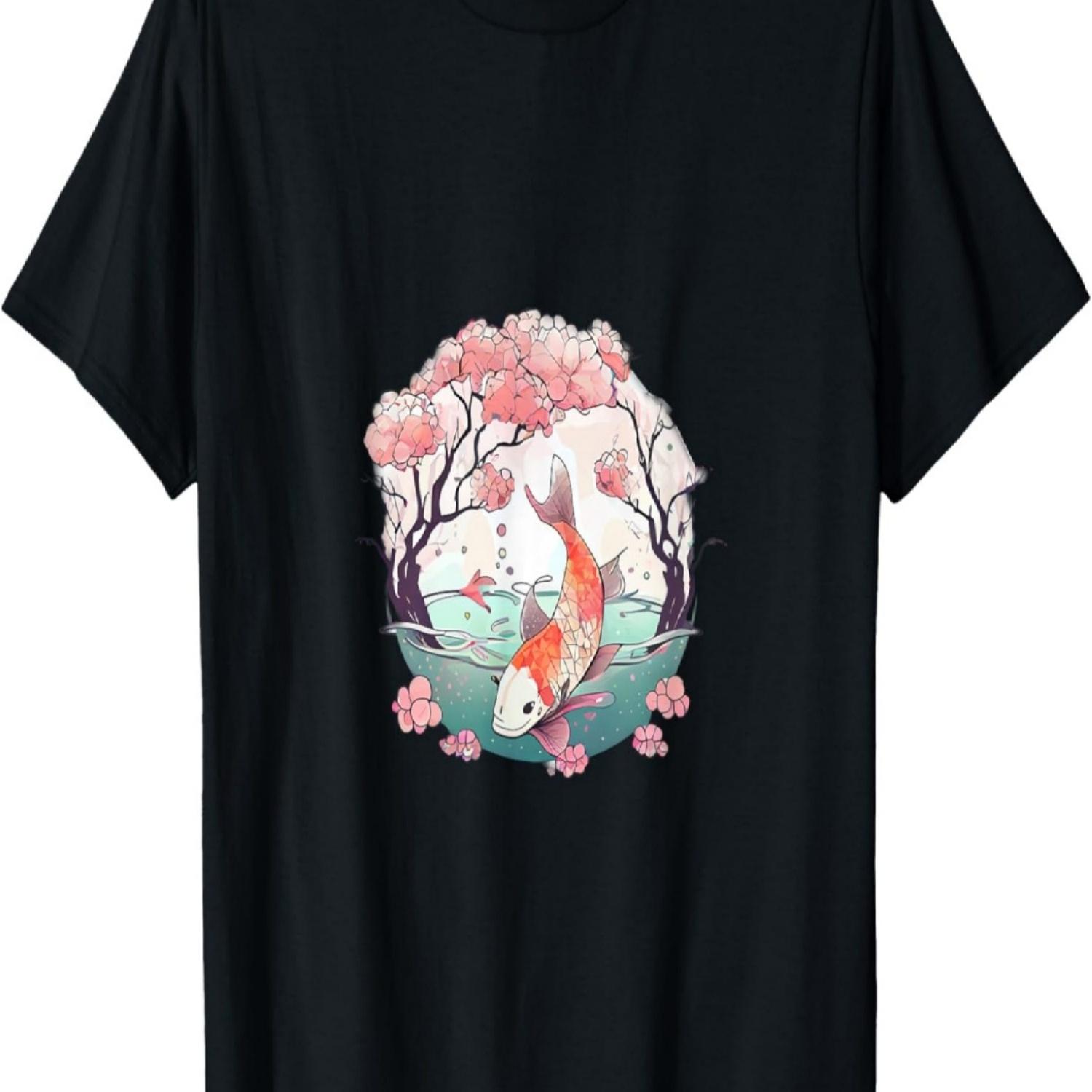 Koi fish in pond swimming next to cherry blossom tree T-Shirt S чёрный