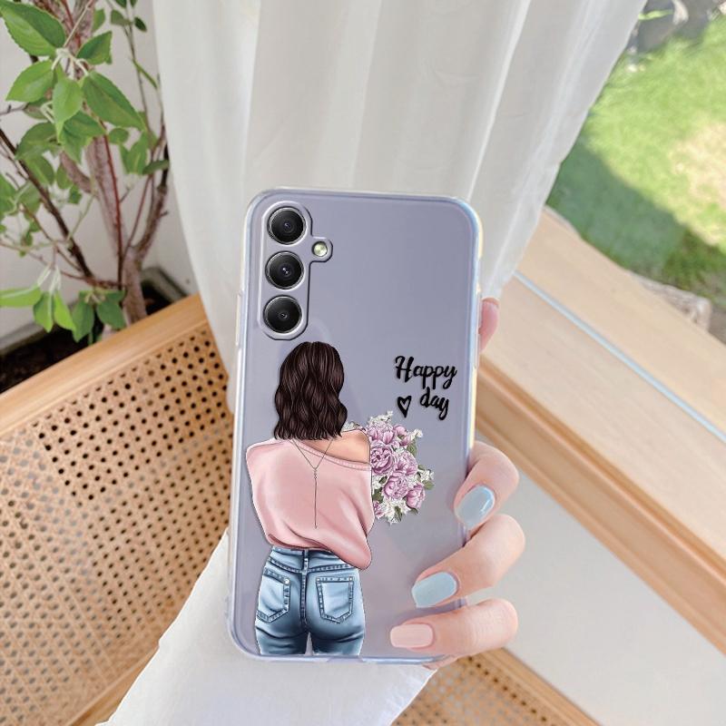 

Модный женский узорчатый мягкий прозрачный силиконовый чехол для Samsung A55 M35 Xiaomi Redmi Note 13 Pro Poco C65 iPhone 15 защитный противоударный чехол для камеры iPhone 12