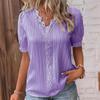 Summer New Vacation Fashion Hollow out Short sleeve European and American Women clothes V-neck Shirt Women's V-neck Shirt