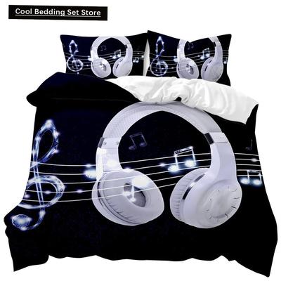 Headphones Duvet Cover Rock Music Melody Note Bedding Set Cool White Headset Boys Double Queen King Size Polyester Qulit Cover