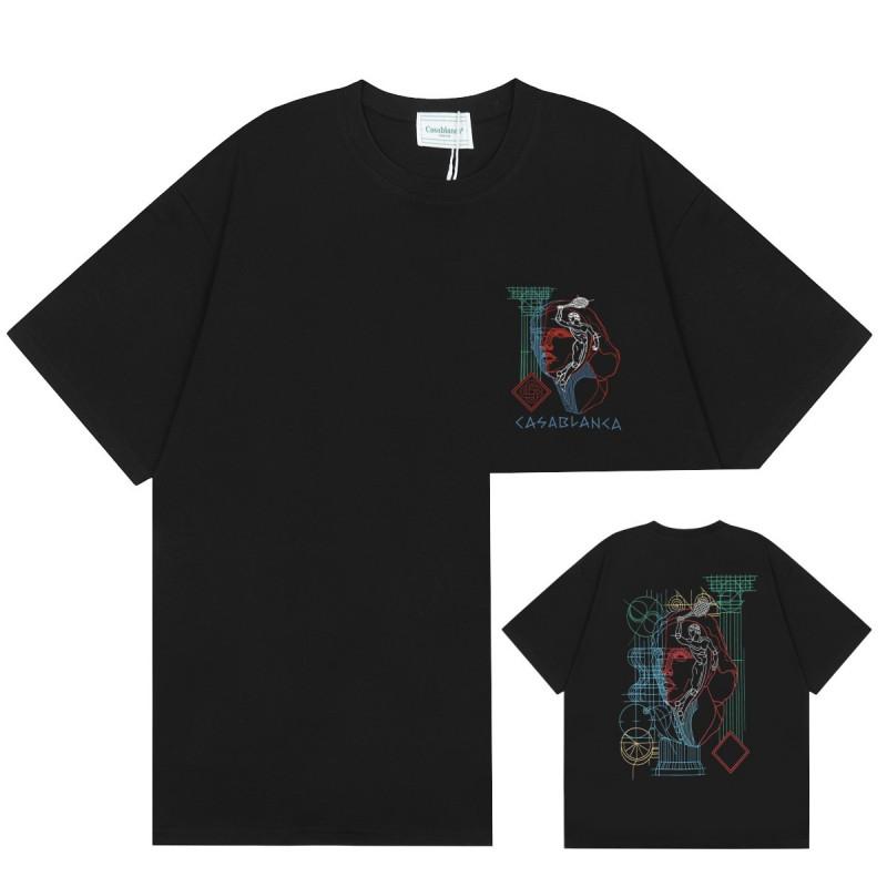 Men Women Streetwear Short Sleeve T-Shirt With Geometric Letter Print Loose Fit Cotton Tee Casual