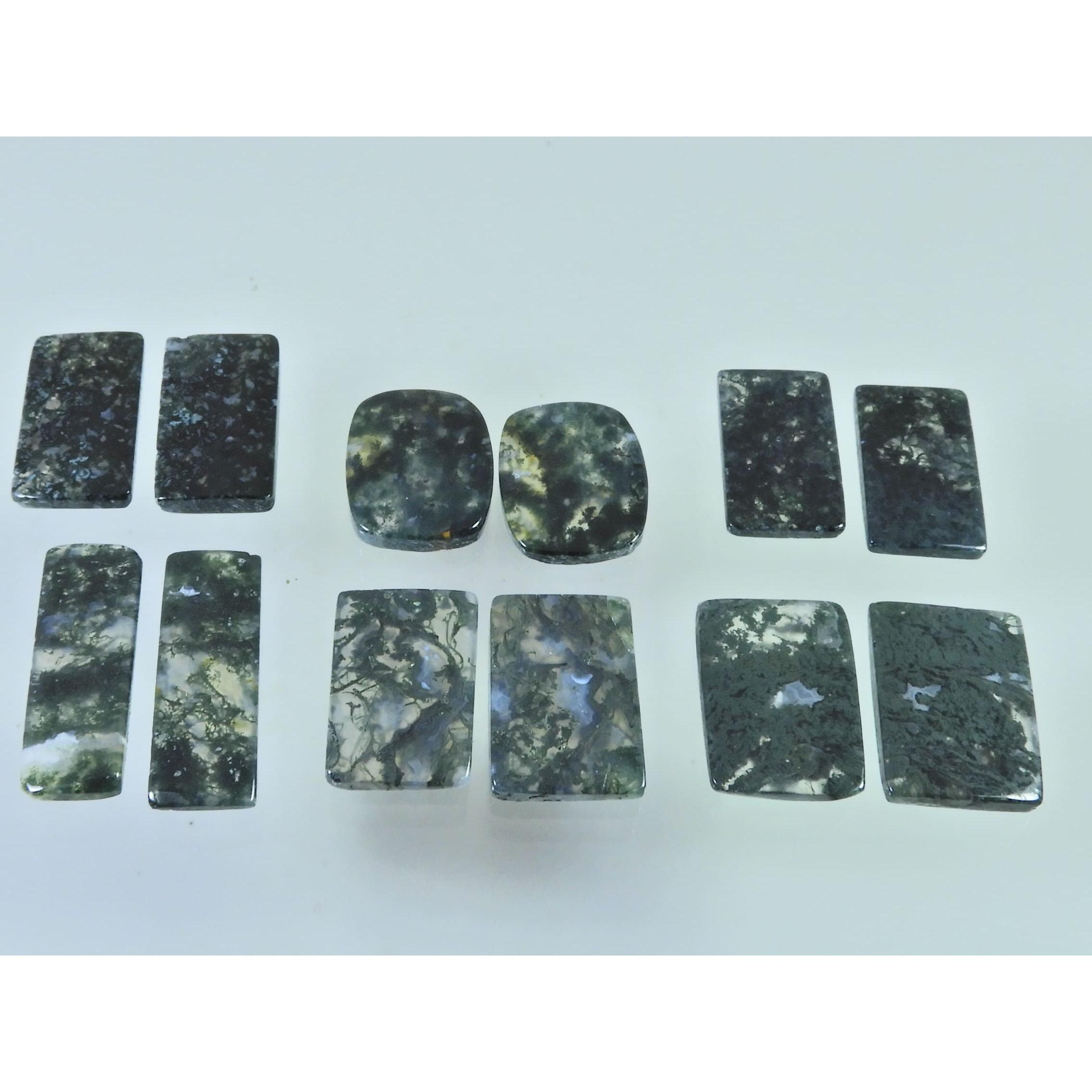 152Cts. Natural Moss Agate Matched Pair Octagon Cabochon Gemstone 6 Pair Lot C-2300