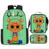 Rhythm Box Three-Piece Children'S Picnic Bag Cartoon Animation Pencil Bag Large Capacity Wear-Resistant Anti-Splash Schoolbag