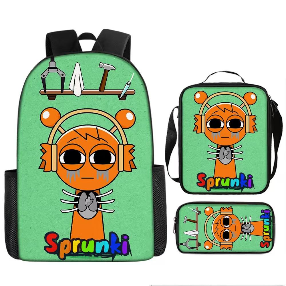 Rhythm Box Three-Piece Children'S Picnic Bag Cartoon Animation Pencil Bag Large Capacity Wear-Resistant Anti-Splash Schoolbag