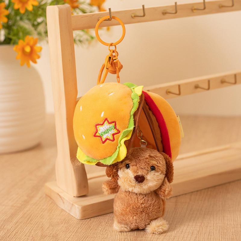 Burger Sausage Cute Dog Hamburger Nest Plush Toy Pendant Keychain Children For