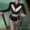 Black and White Blue and White Long-sleeved Sunscreen High Waist and Thin Two-piece Swimsuit