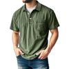 Men's Military Green Short Sleeve Polo Shirt with Button Collar and Chest Pocket