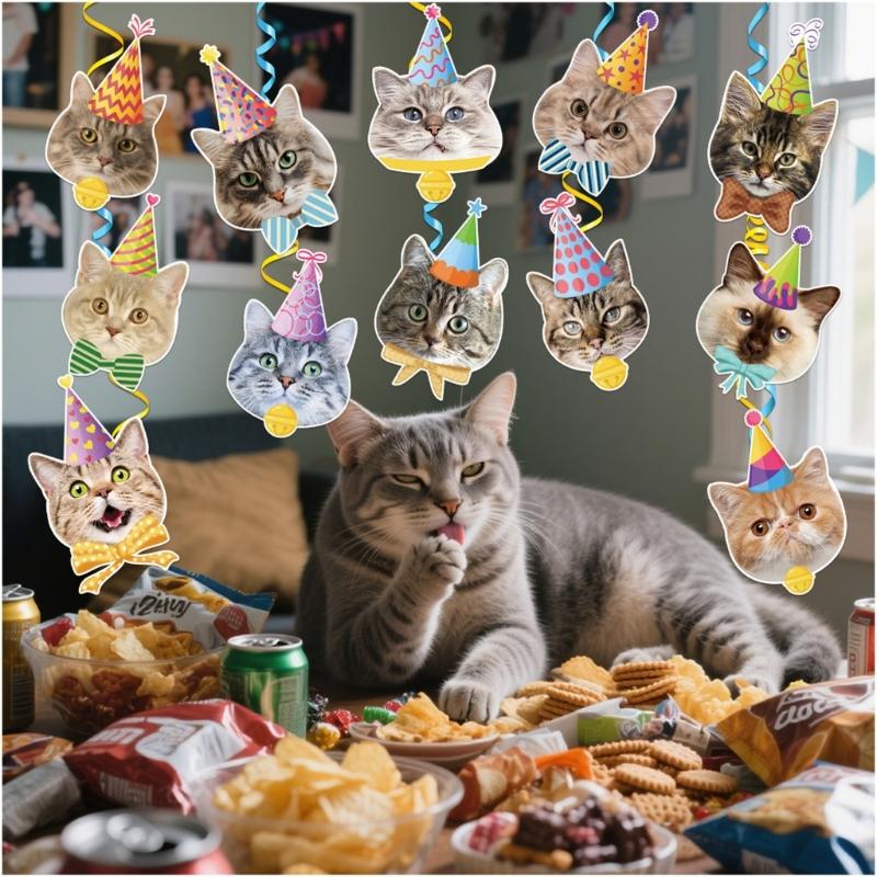 Set of 12 Kitten Swirls Ornament Ceiling Decoration Hanging Ornament for Animal Birthday Home Party Decoration