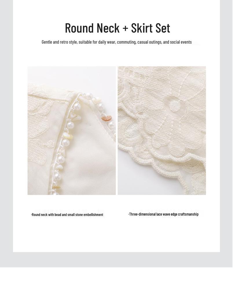 Tencel Cotton Short-Sleeved Embroidery Top + French Romantic Skirt Suit.