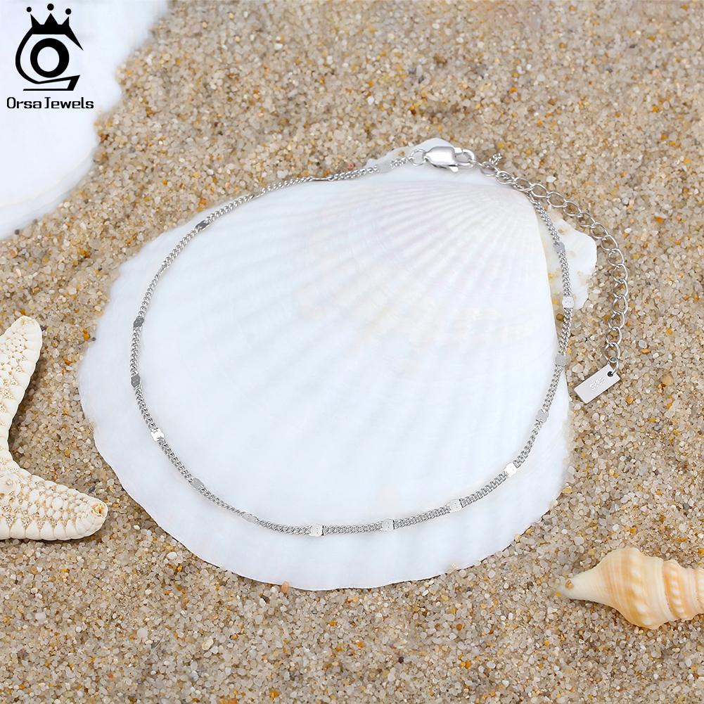 ORSA JEWELS 14K Gold 1,2 mm Italienische Cubanische Kette Fußkettchen für Damen 925 Sterling Silber Feines Sommer Strand Fußarmband Fußkettchen SA43