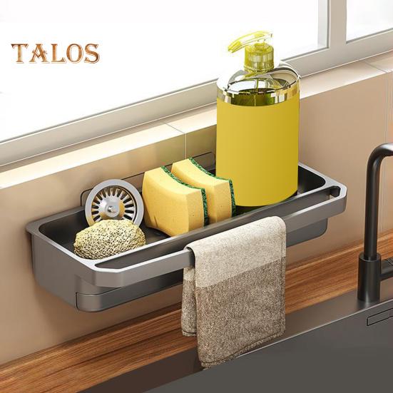 Sink Drain Rack with Hanging Rod Chopstick Holder Rust-Resistant Simple Installation Kitchen Countertop Organizer with Removable Tray