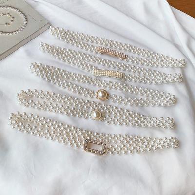 Catena da Vita Elastica con Perle da Donna per Hanfu e Outfit in Stile Coreano - Accessorio Versatile Intrecciato con Perline Slimming