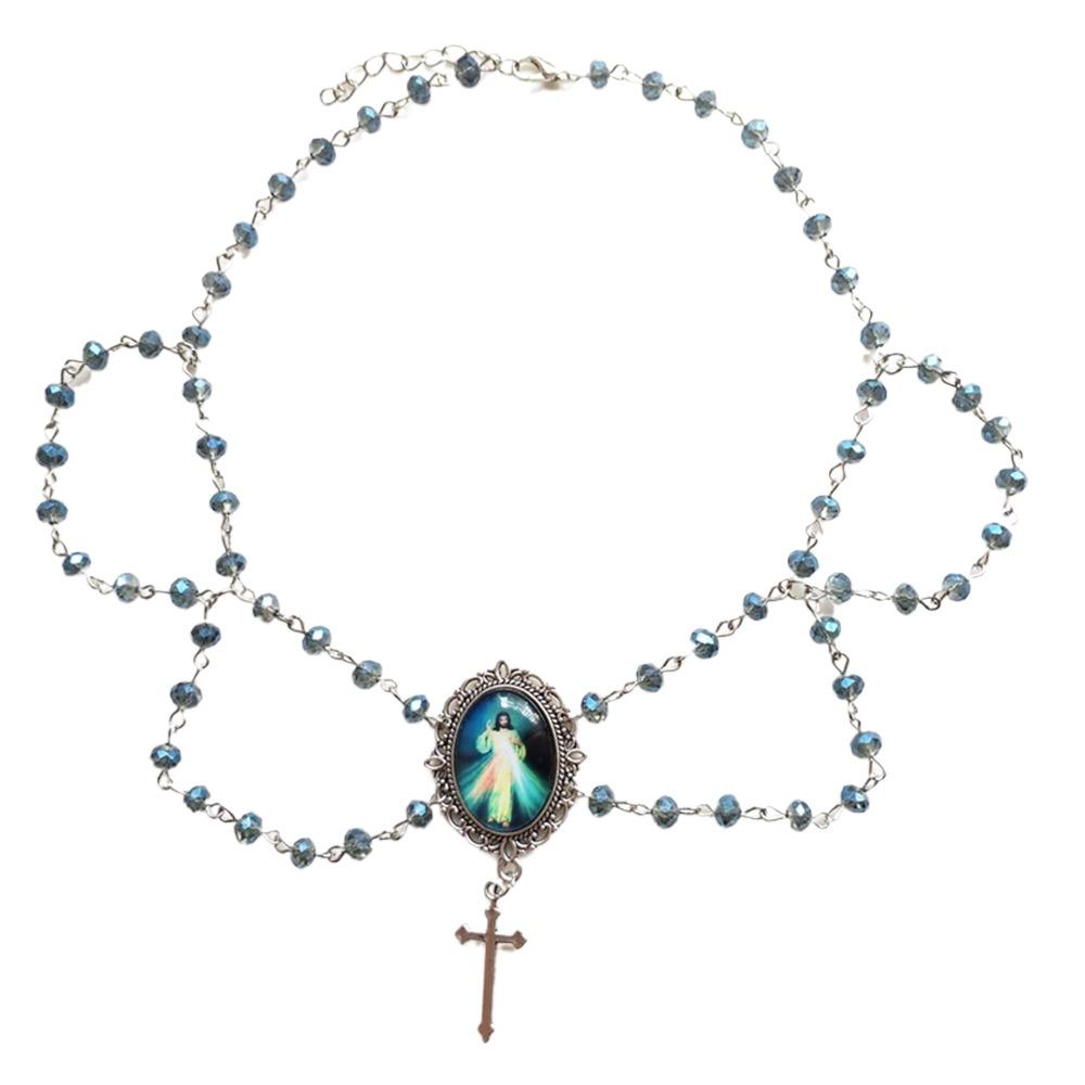 Pearl Tassel Virgin Chokers Necklace Acrylic Religious Jewelry New Cross Necklace  For Women