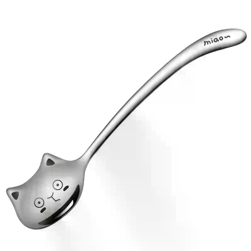 Food Grade Stainless Steel Cartoon Cute Cat Spoon For Coffee Tea Dessert Stirring Daily Use