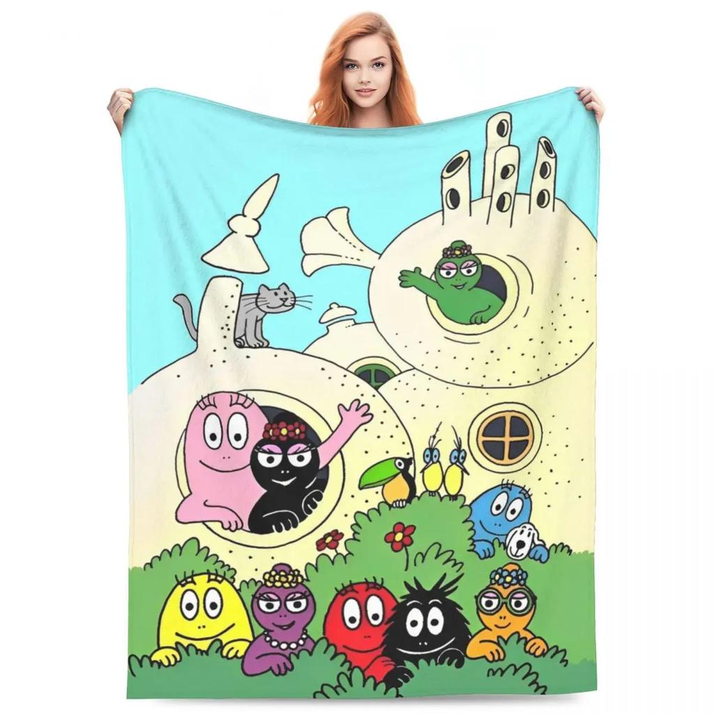 Barbapapa Coral Fleece Plush Throw Blanket Cute Cartoon Blankets for Sofa Travel Lightweight Bedding Throws