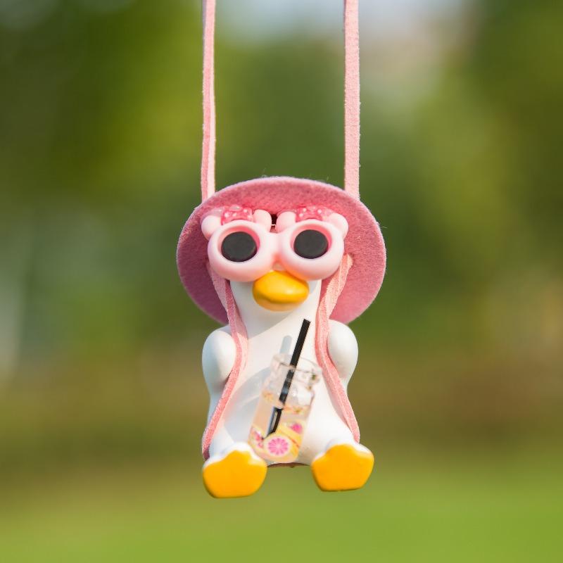 Gypsum Cool White Swing Duck with Sunglasses Automoblie Decor Car Rearview Mirror Ornaments Creative Duck Auto Decoration