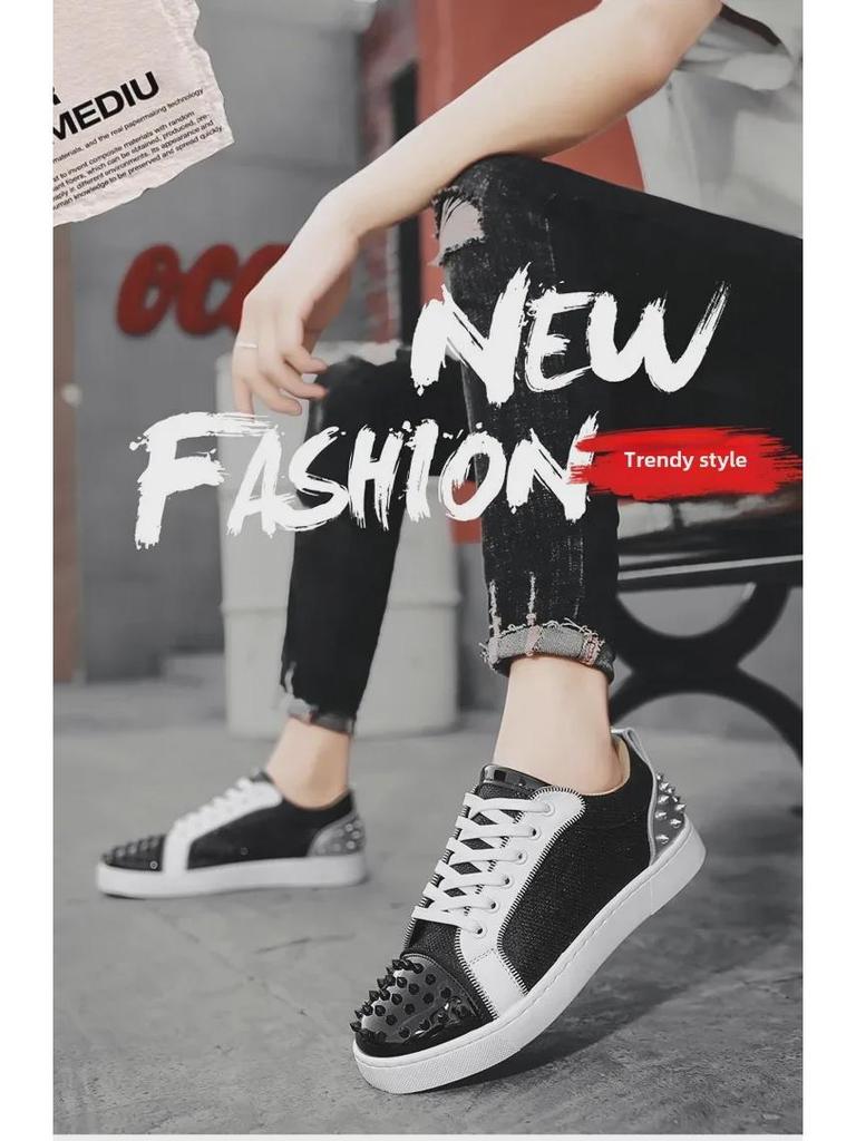 Cross-Border European Men's Rivet Sneakers - Versatile Red Bottom Trend for Spring & Autumn