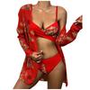 Women Sexy Dragon Print Split Swimsuit With Coat And Sun  Straps
