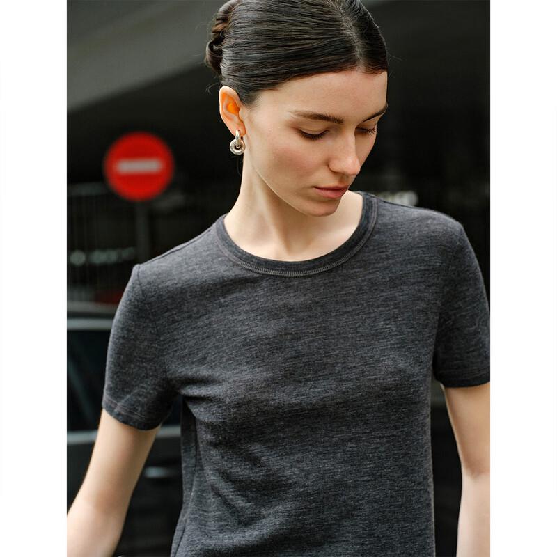 GIOVANNI VALENTINO Women's Round Neck Short Sleeve Pure Wool T-Shirt