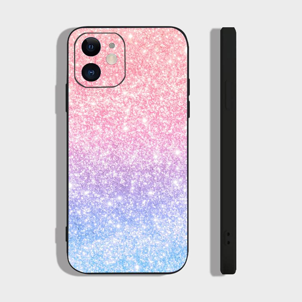 Pink Glitter Phone Case For IPhone 17 Air 16 15 14 13 Pro Max 11 12 Black Silicone Cover