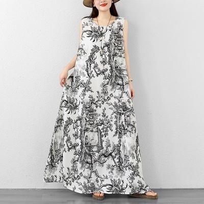 Sleeveless Plus Size Cotton Vintage Floral New In Dresses for Women Casual Loose Maxi Long Summer Dress