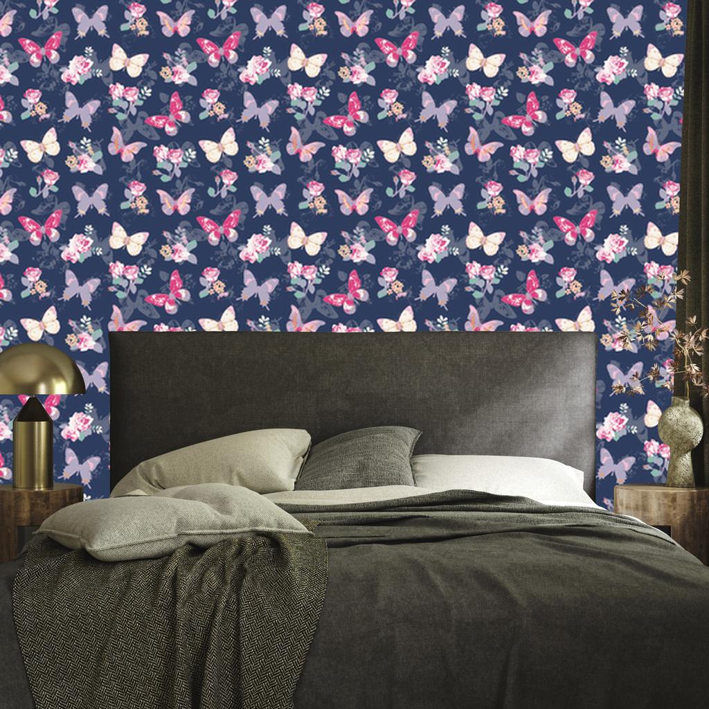 Wallpaper Butterflies Flowers Leaves and Roses for Living Room and Bedroom 50x1000