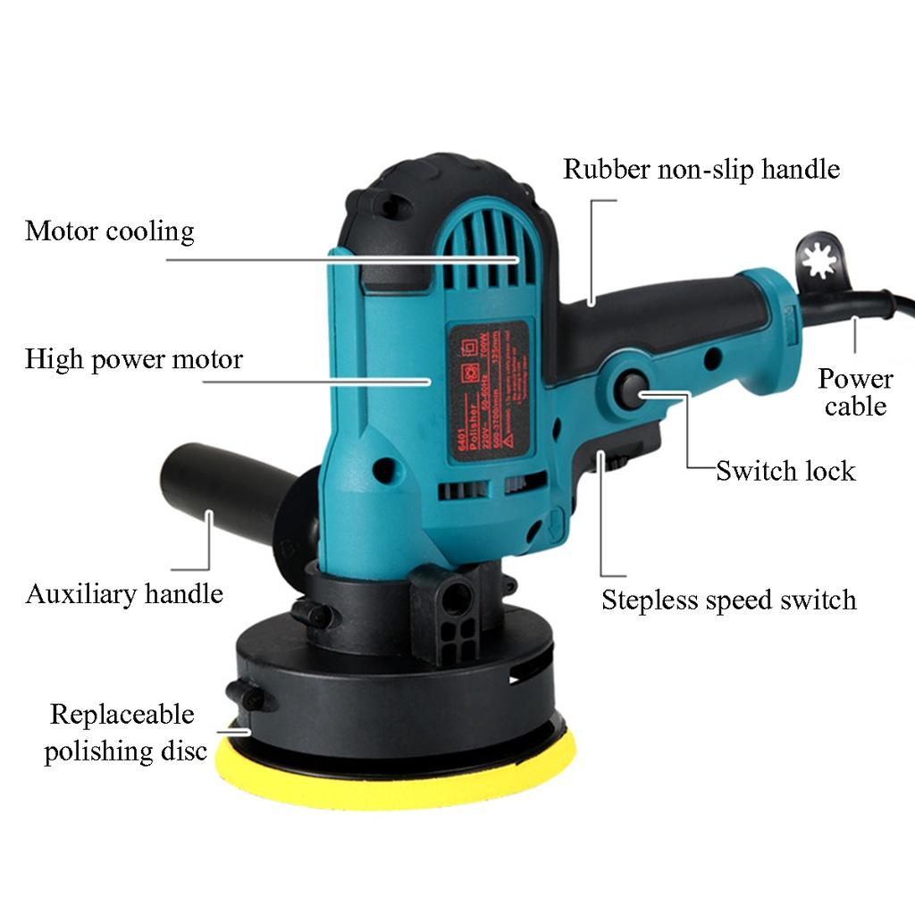 220V Electric Car Polisher Adjustable Speed Furniture Automobile Sanding Waxing Tools Car Polishing Machine with Sponge Pads 700W