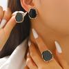 Vintage Coffee Colored Drip Oil Irregular Stud Earrings Ring Set for Women Personality Square Geometric Finger Rings Jewelry