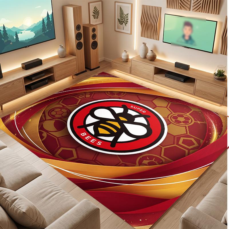 Brentford Football Print Crystal Velvet Rug, Comfortable Water Absorbent Non Slip Indoor Floor Carpet