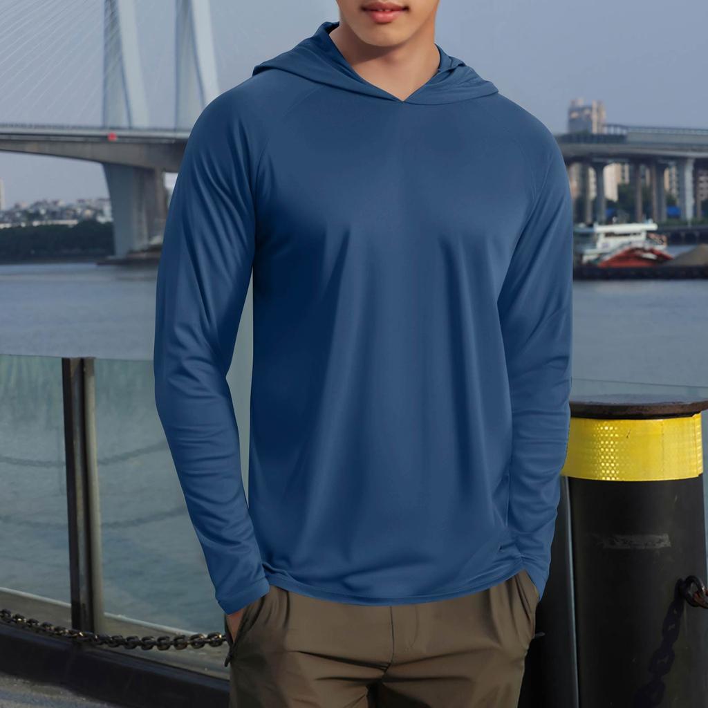 Men's Summer Solid Color Hooded Slim Sun Outdoor Beach Hiking Mountaineering Top