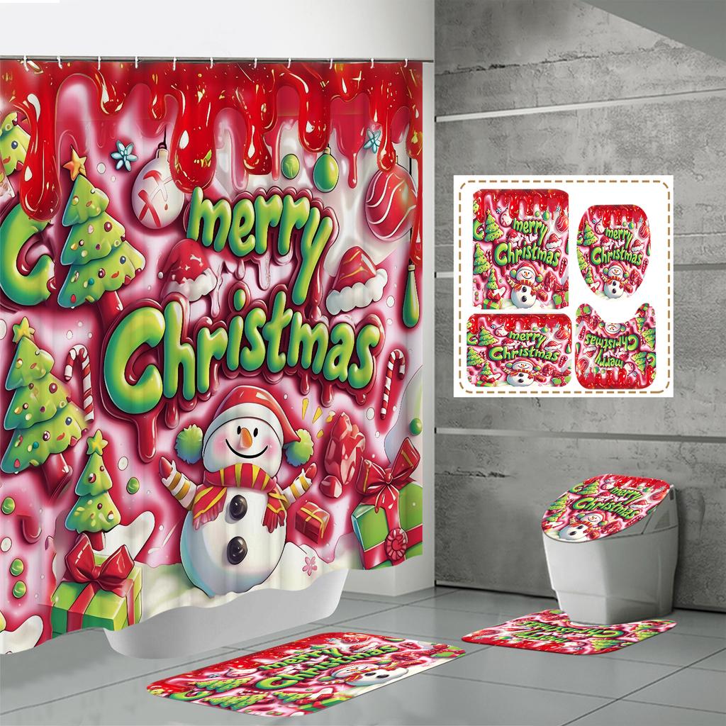 4KS Sady sprchových závěsů se sprchovým závěsem a koberci Koberec na víko toalety Podložka ve tvaru U a koupelnová podložka Koupelnová sada s 12 háčky