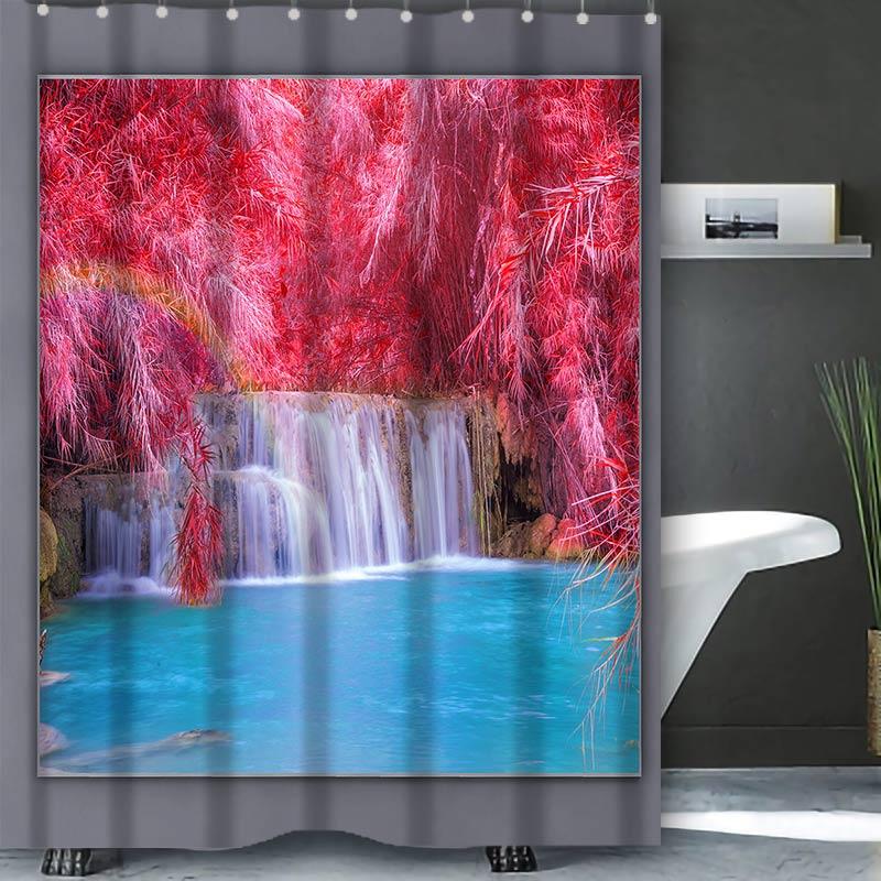 Beautiful Waterfall Bathing Curtain  Bathroom Shower Curtain Waterproof With 12 Hooks Home Deco Free Ship