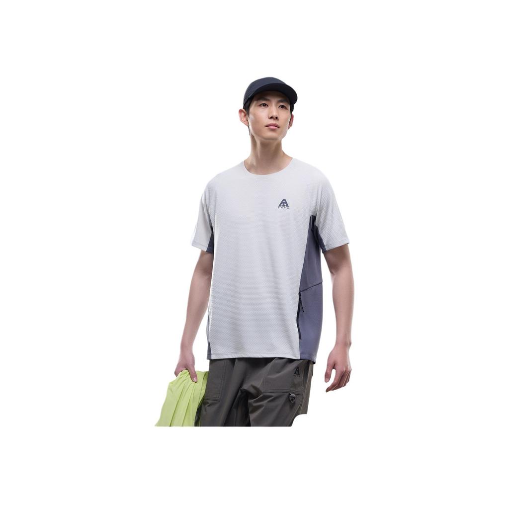 Anta Outdoor Series Sport Casual Simple Spliced Round Neck Pullover Loose Short Sleeve T-Shirt Men Tops Basic-Black 952526103-3