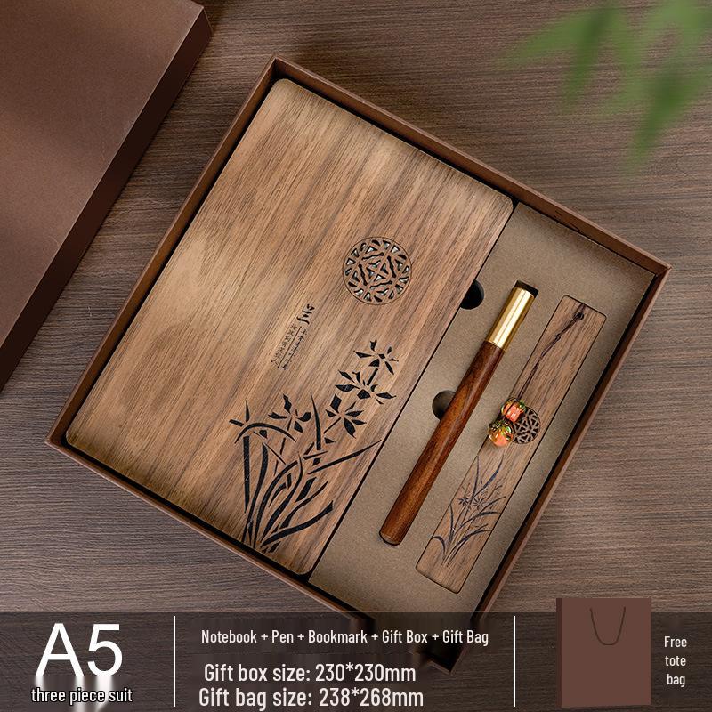 Custom Wooden Notebook & Thermos Gift Set: Plum, Orchid, Bamboo, Chrysanthemum Designs for Teachers & Clients, Perfect for Graduation Season