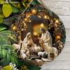 Nativity Scene Wooden Sign, Jesus Chases The Lost Lamb Round Sign for Front Door Wall Hanging Decor, Ideal Christmas Ornament