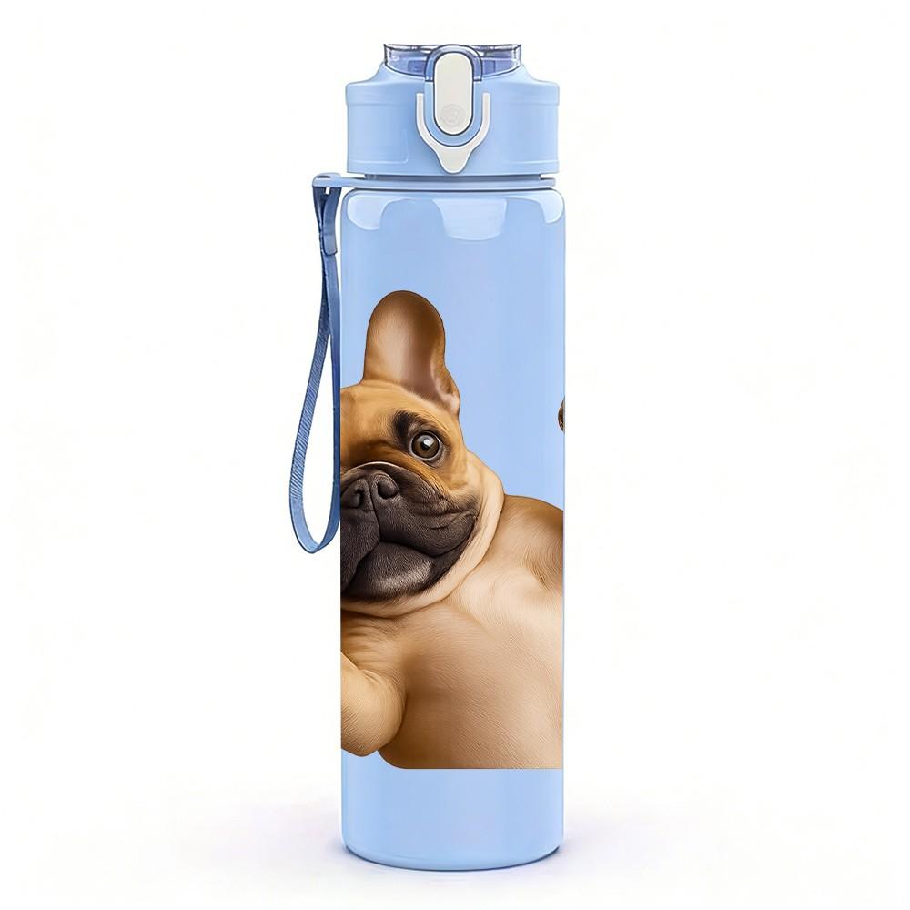 1PC French Bulldog Funny Pose 750ml Color Plastic Sports Water Bottle Leakproof Flip Straw Lid Suitable for Sports Office Home Use