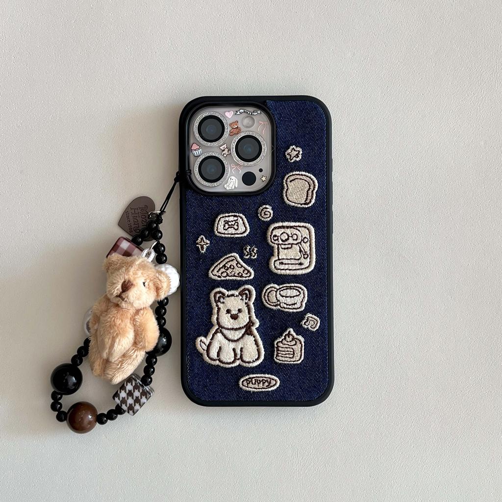 Ins 3D plush dog puppy pendant bracelet cute cartoon animal phone case for iphone 17 13 14 15 pro max 16 promax capa